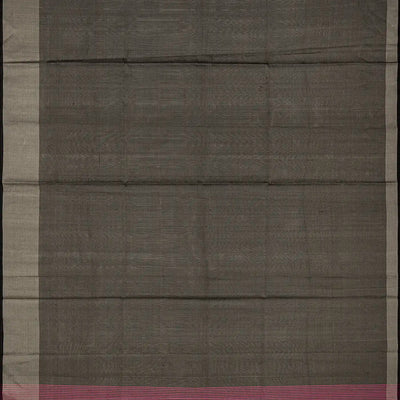 Dark Grey Handloom Plain Uppada Silk Saree With Zari Border