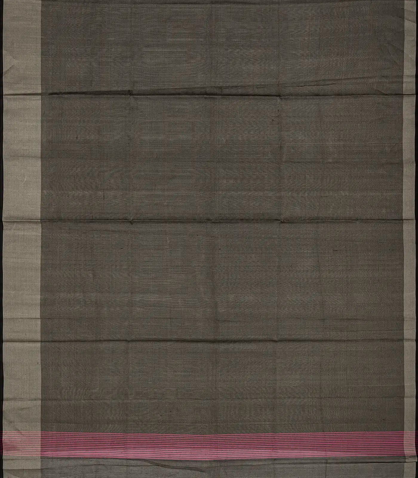 Dark Grey Handloom Plain Uppada Silk Saree With Zari Border