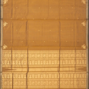 Beige Handloom Silk Cotton Saree With Yazhi Buttas