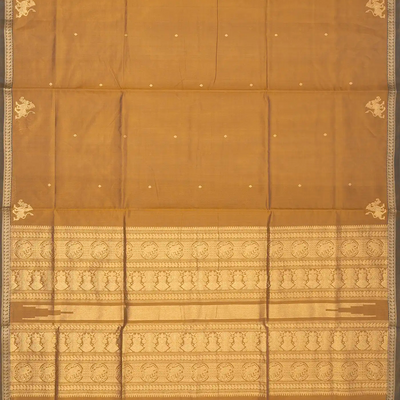 Beige Handloom Silk Cotton Saree With Yazhi Buttas