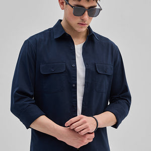 Navy Solid Double Pocket Overshirt
