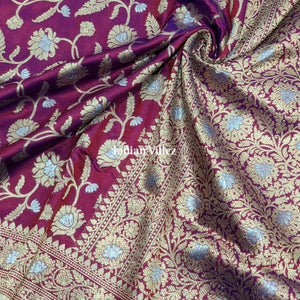 Purple Designer Banarasi Katan Silk Saree with Golden & Silver Work