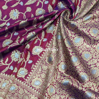 Purple Designer Banarasi Katan Silk Saree with Golden & Silver Work