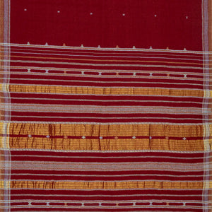 Crimson Handloom Bhujodi Cotton Saree With Cross Buttas