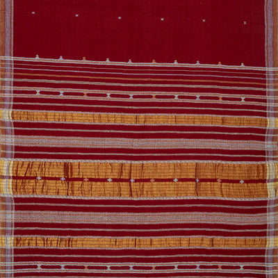 Crimson Handloom Bhujodi Cotton Saree With Cross Buttas