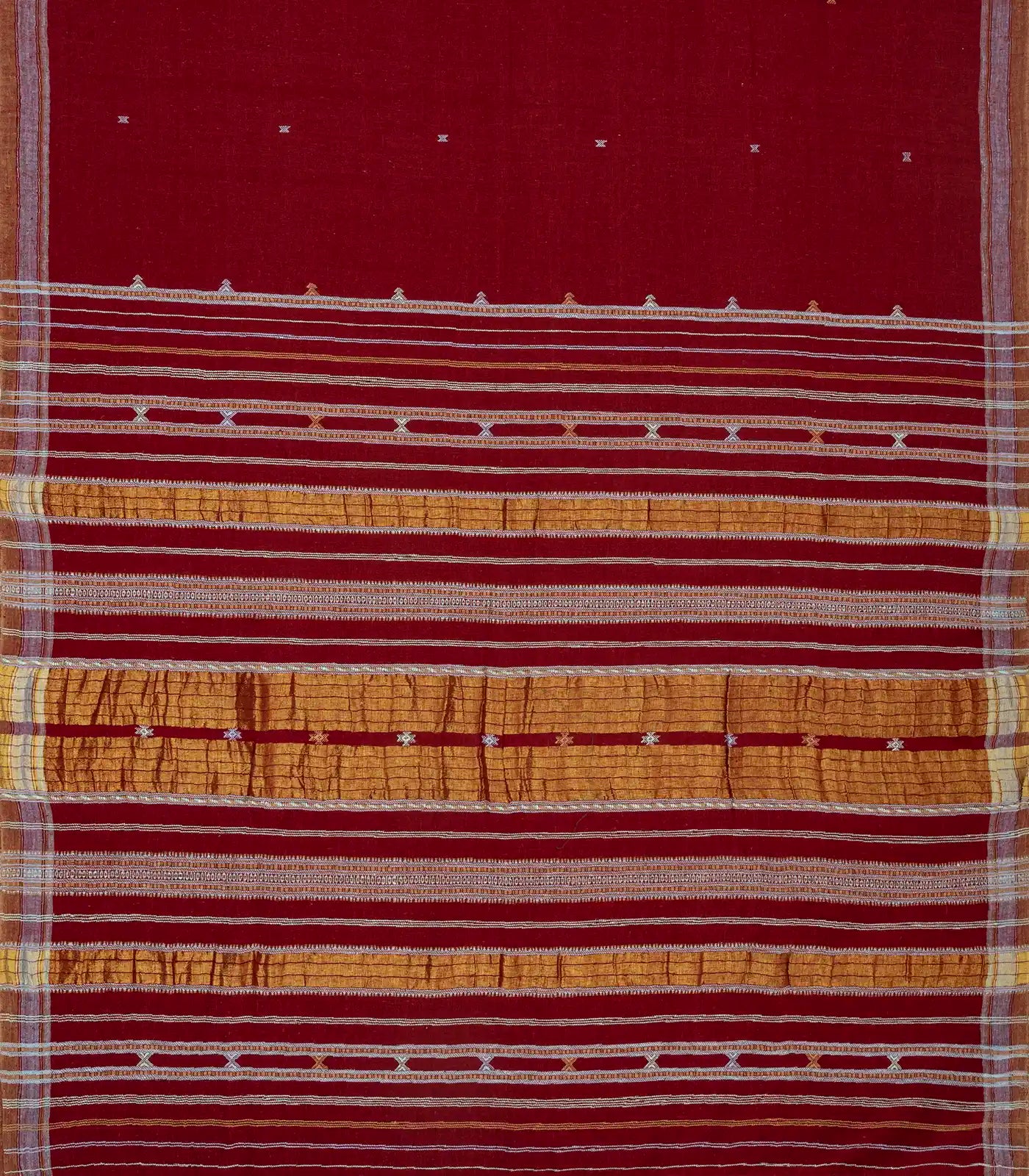 Crimson Handloom Bhujodi Cotton Saree With Cross Buttas