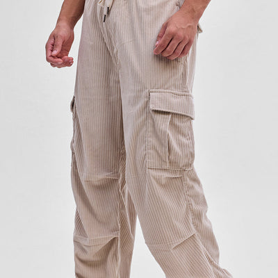 Beige Corduroy Baggy Fit Cargo