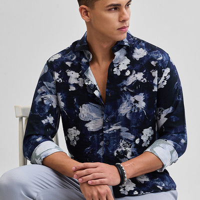 Navy Textured Abstract Shirt