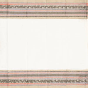 White Handloom Kanchi Cotton Saree With Contrast Border