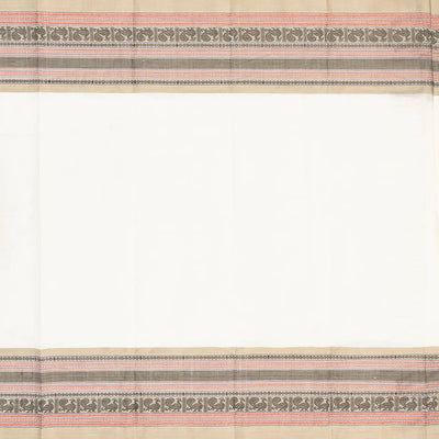 White Handloom Kanchi Cotton Saree With Contrast Border