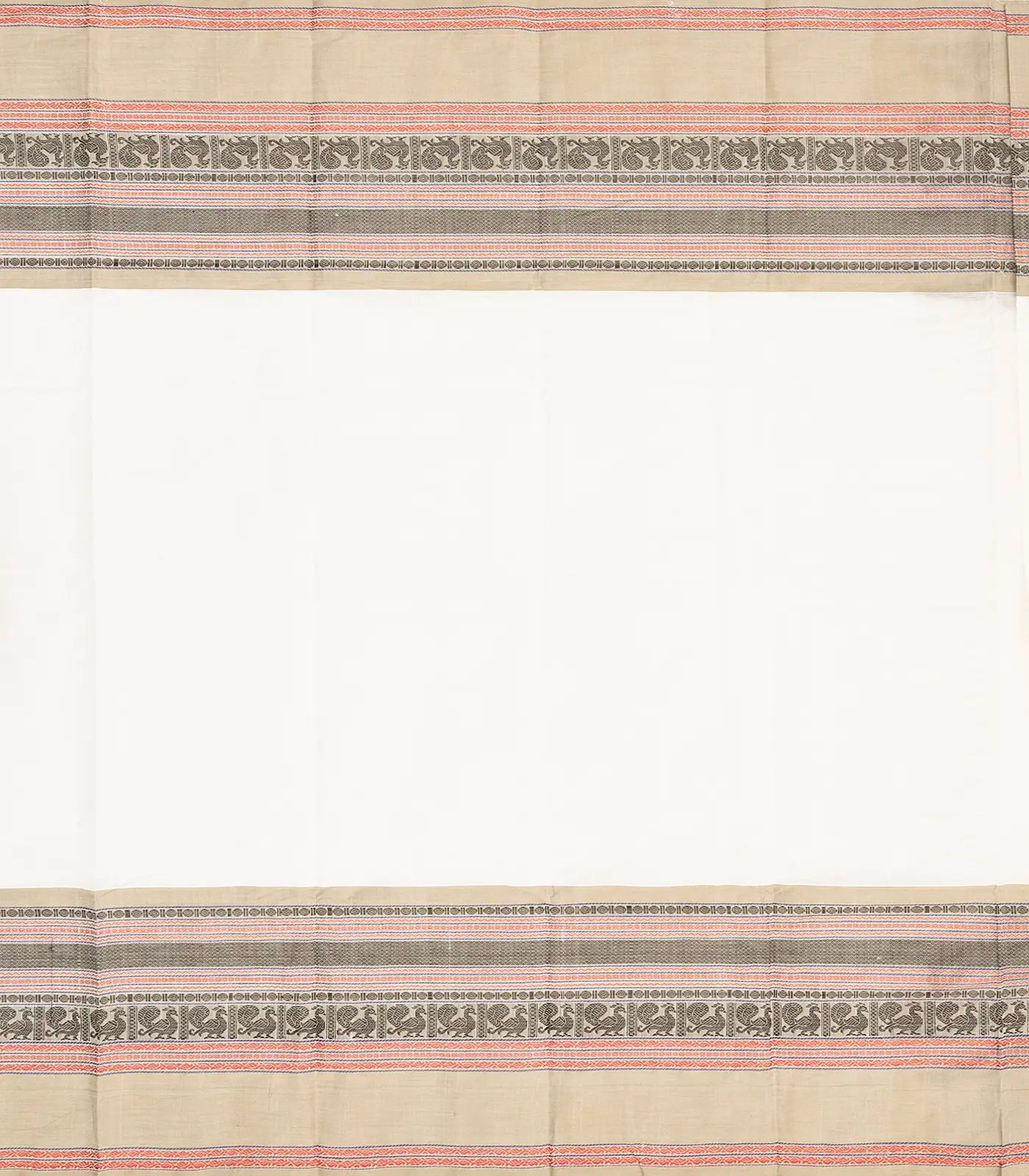 White Handloom Kanchi Cotton Saree With Contrast Border