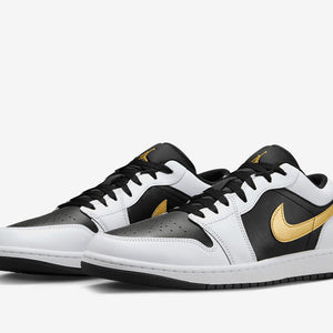 Air Jordan 1 Low White Black Metallic Gold Swoosh Sale