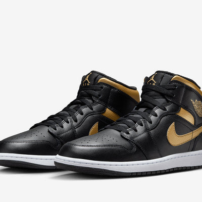 Air Jordan 1 Mid Black Metallic Gold White Sale