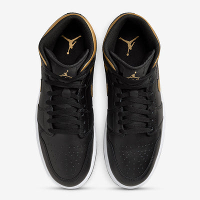 Air Jordan 1 Mid Black Metallic Gold White Sale
