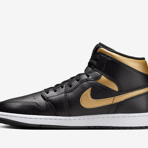 Air Jordan 1 Mid Black Metallic Gold White Sale