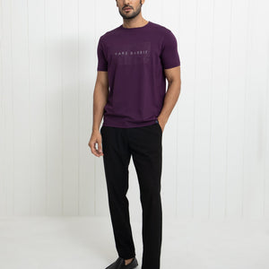Rare Rabbit Men's Alanet Purple Crew Neck Foil HD Print Branding Half Sleeves Regular Fit T-Shirt