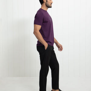 Rare Rabbit Men's Alanet Purple Crew Neck Foil HD Print Branding Half Sleeves Regular Fit T-Shirt