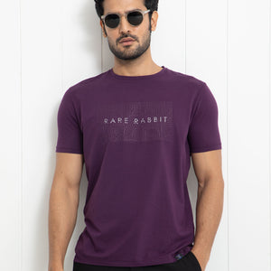 Rare Rabbit Men's Alanet Purple Crew Neck Foil HD Print Branding Half Sleeves Regular Fit T-Shirt