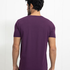 Rare Rabbit Men's Alanet Purple Crew Neck Foil HD Print Branding Half Sleeves Regular Fit T-Shirt