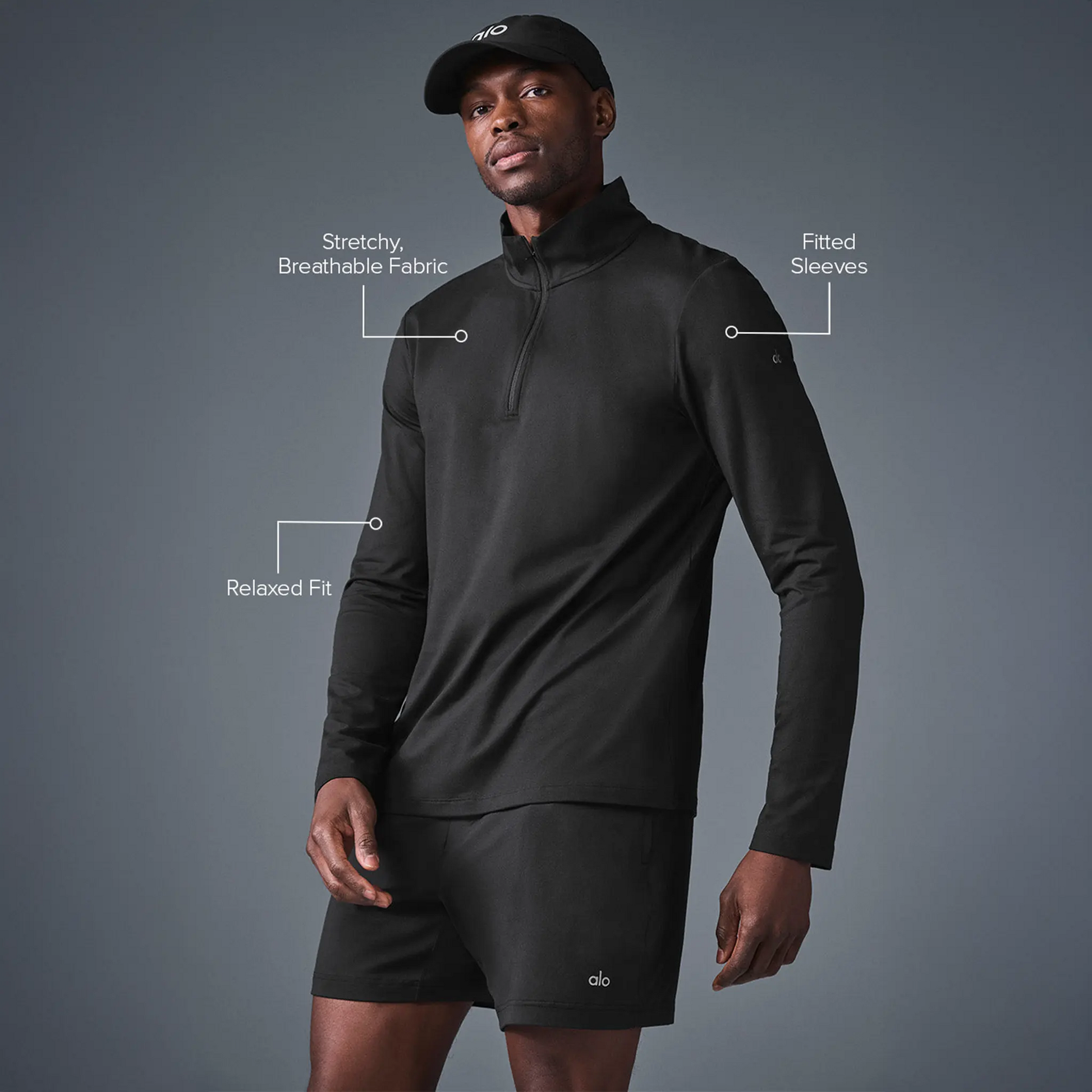 Alo Yoga Conquer Reform Black L/S 1/4 Zip