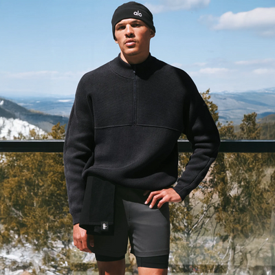 Alo Yoga Domain Shift Rib Knit 1/4 Zip Anthracite Sweatshirt