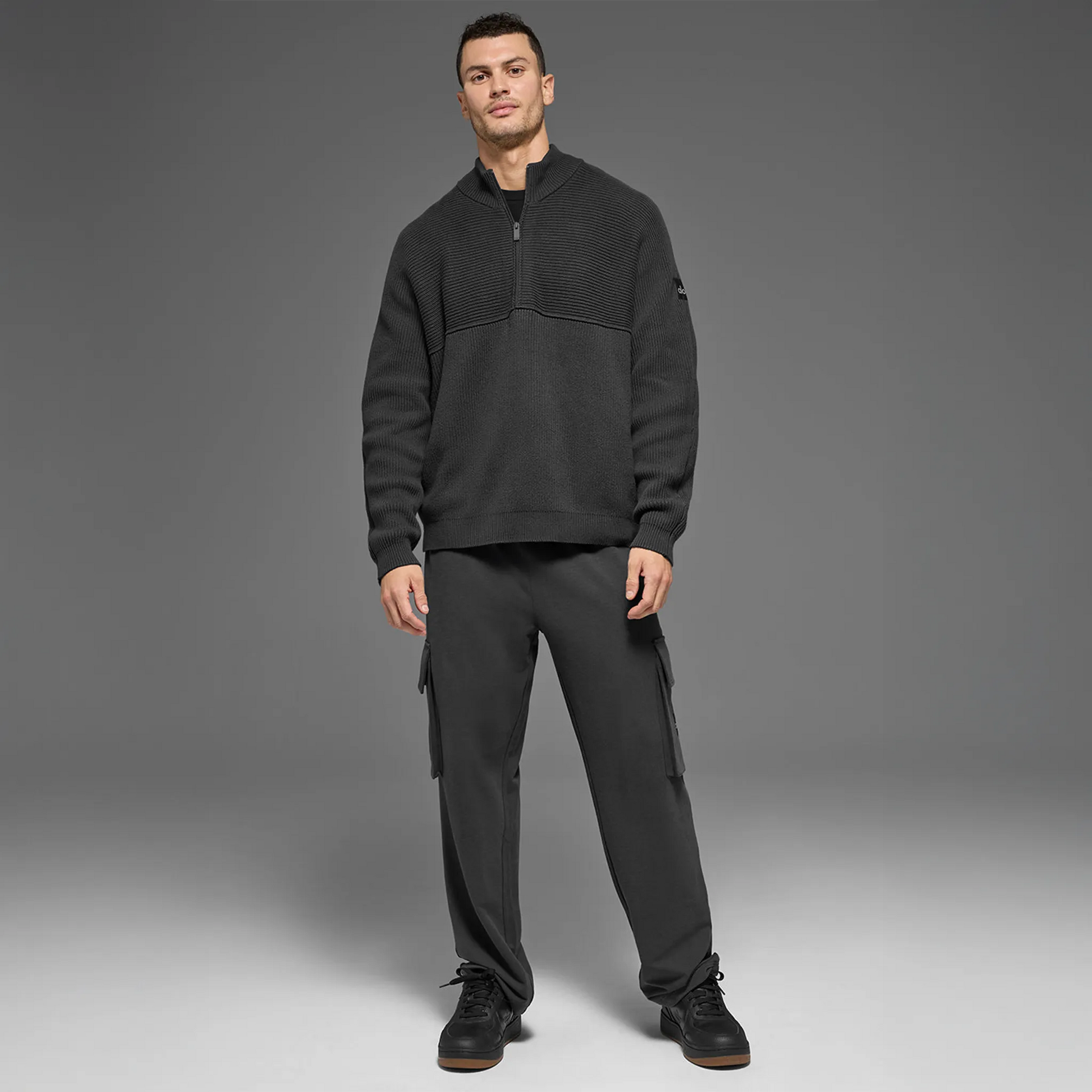 Alo Yoga Domain Shift Rib Knit 1/4 Zip Anthracite Sweatshirt