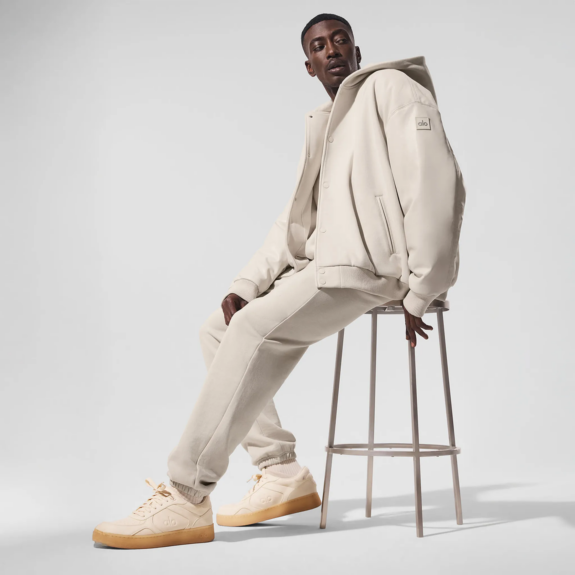 Alo Yoga Select Hooded Bone Bomber Jacket