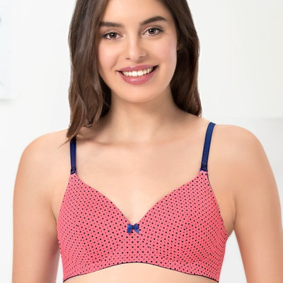 Delicate Dots Padded Non-Wired T-Shirt Bra - Sun Coral-Blue Pr