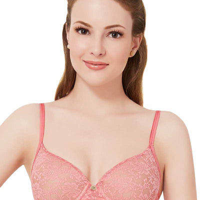 Floral Romance Padded Wired Bra - Sesame-Salmon Rose