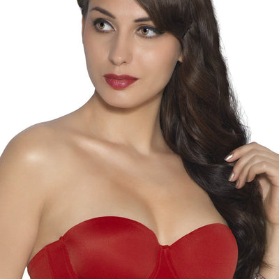 Strapless Padded Wired Multiway Tube Bra - Festive Red