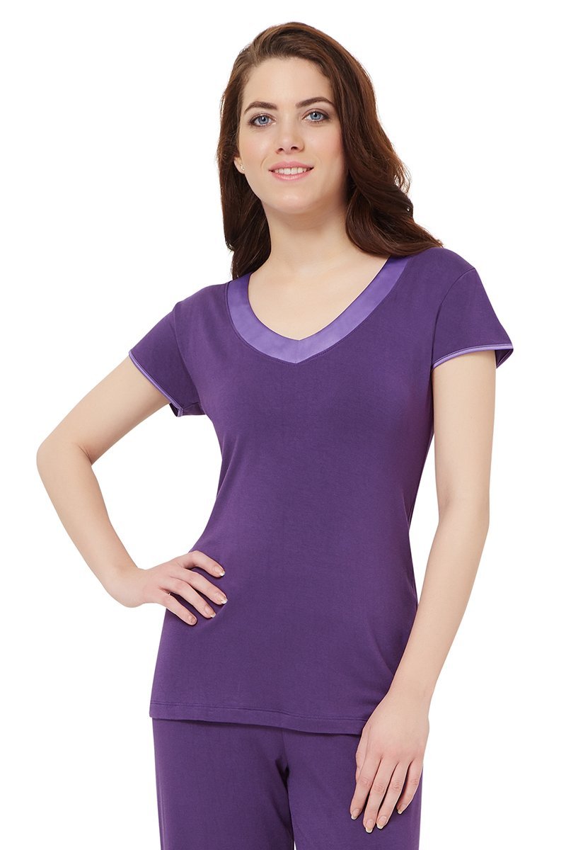 Satin Edge Pyjama top - Purple Plumeria