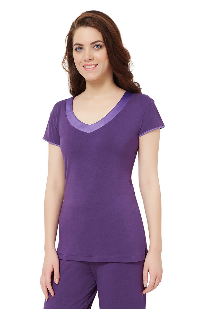 Satin Edge Pyjama top - Purple Plumeria