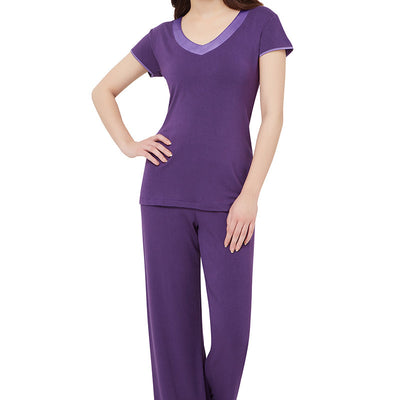 Satin Edge Pyjama top - Purple Plumeria