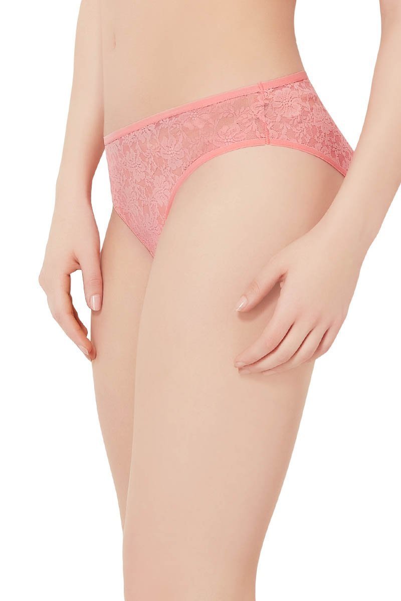 Floral Romance Lace Bikini Panty - Sesame-Salmon Rose