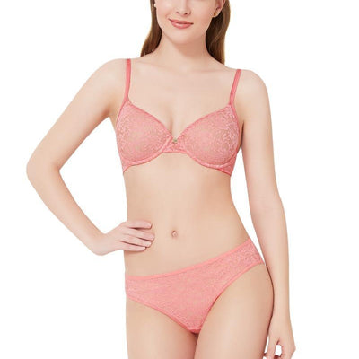 Floral Romance Lace Bikini Panty - Sesame-Salmon Rose