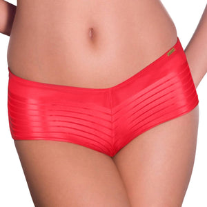 Coral Sheer Stripes Boy Shorts - Coral