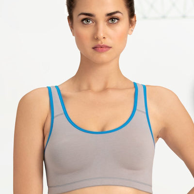 Medium Impact Non-Padded Non-Wired Racerback Sports Bra - Gull-Blue