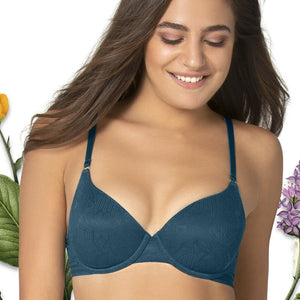 Invisi Lace Padded Wired Full Cover T-Shirt Bra - Moss Green