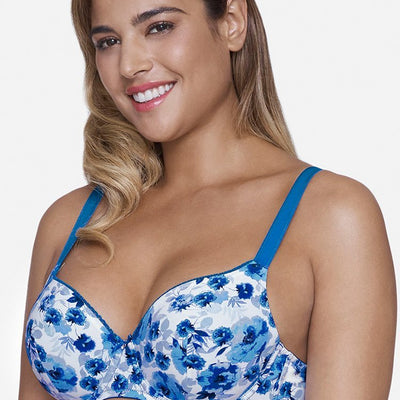 Ultimo Summer Bloom Printed Padded Wired T-Shirt Bra - Imperial Blue Print