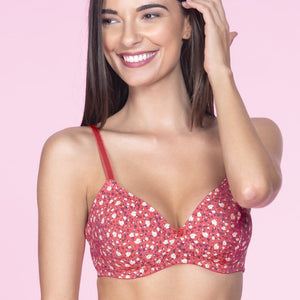Florette Padded Non-Wired Printed T-Shirt Bra - Tiger Lily-Golden Haze