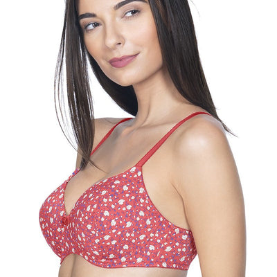 Florette Padded Non-Wired Printed T-Shirt Bra - Tiger Lily-Golden Haze