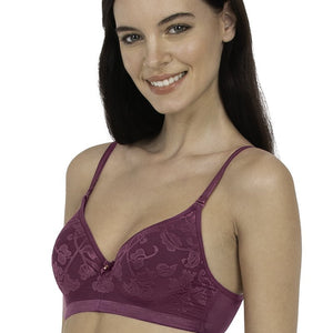 Luxury Jacquard Padded Wired Full Cover T-Shirt Bra - Deep Magenta