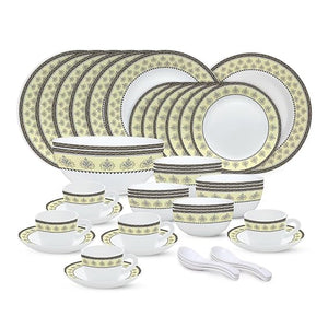 Larah by Borosil - Amber Kohinoor Series Opalware Dinner Set | Set of 45 Pcs