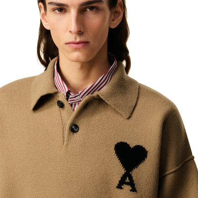 Ami Paris Ami De Coeur Knitted Tan Polo Sweatshirt