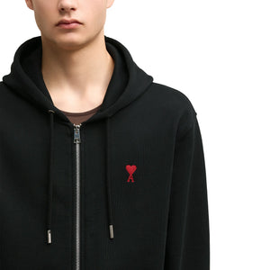 Ami Paris Ami De Coeur Cotton Black Zip-Up Hoodie