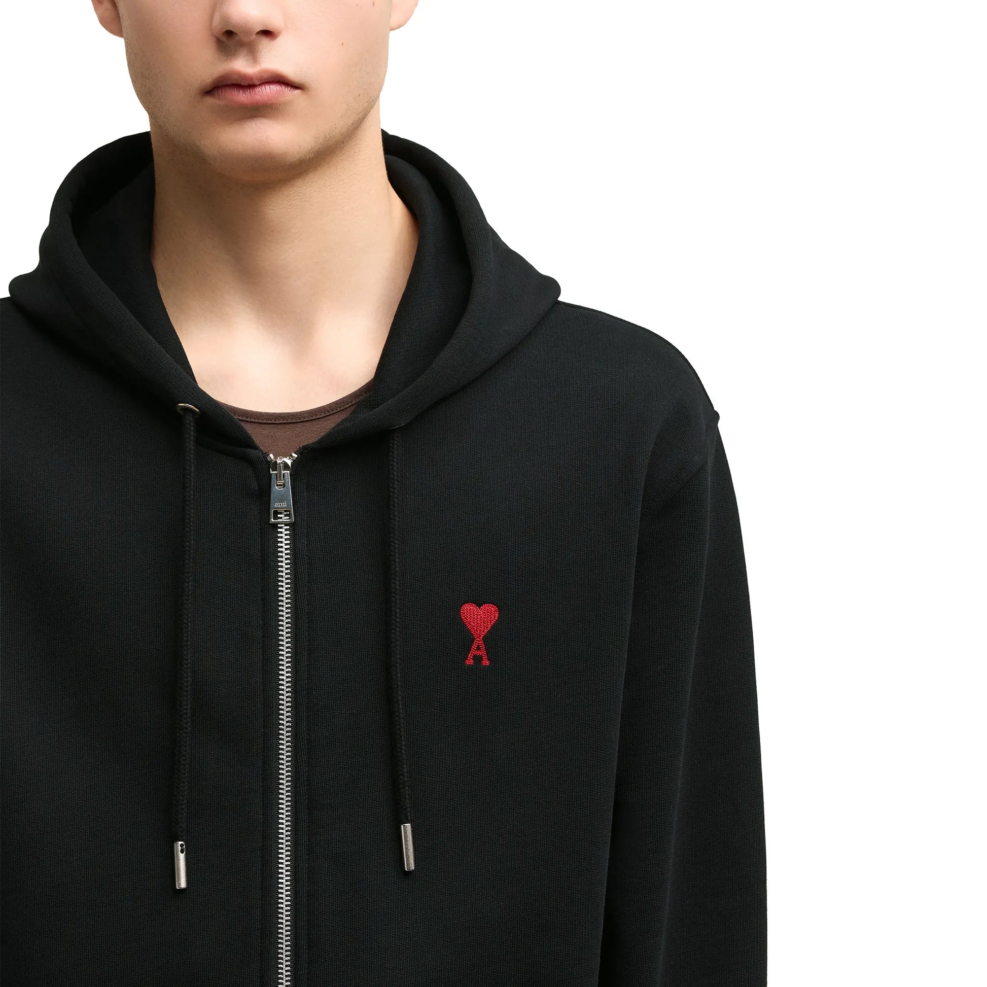 Ami Paris Ami De Coeur Cotton Black Zip-Up Hoodie