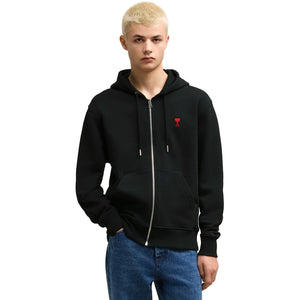 Ami Paris Ami De Coeur Cotton Black Zip-Up Hoodie