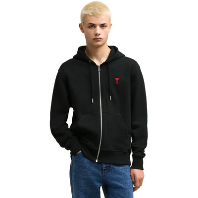 Ami Paris Ami De Coeur Cotton Black Zip-Up Hoodie