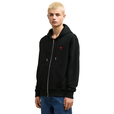 Ami Paris Ami De Coeur Cotton Black Zip-Up Hoodie