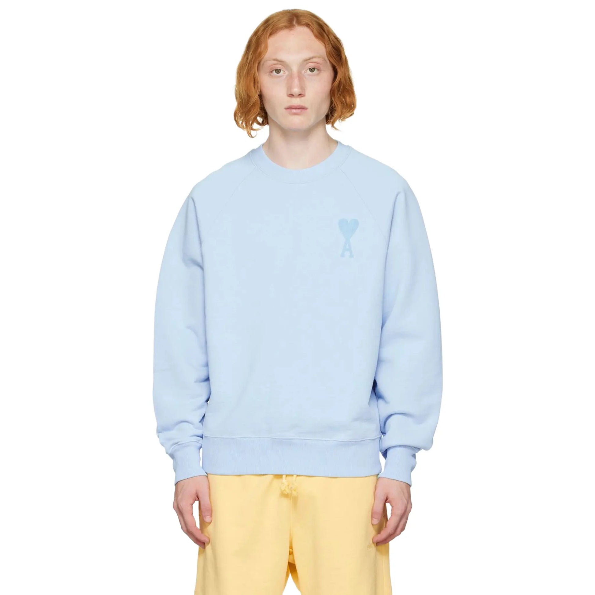 Ami Paris Ami De Coeur Tonal Boxy Fit Sky Blue Sweatshirt
